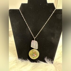 Asian Inspired Statement Necklace w/ Pink Quartz